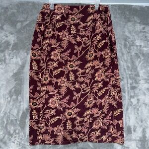 Ann Taylor Vtg y2k Maxi Skirt 12 100% Silk Burgundy Floral Witchy Midi Zip